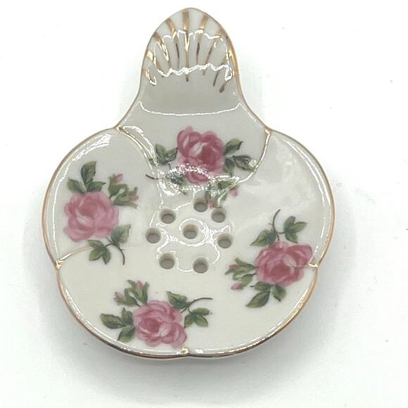 Vintage China Tea Strainer White with Roses Tea Party Cupa - Picture 1 of 3
